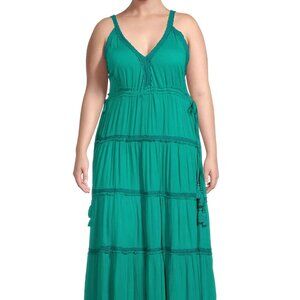 Romantic Gypsy Women's 2X Lace Trim Tiered Dress cottagecore whimsigoth green